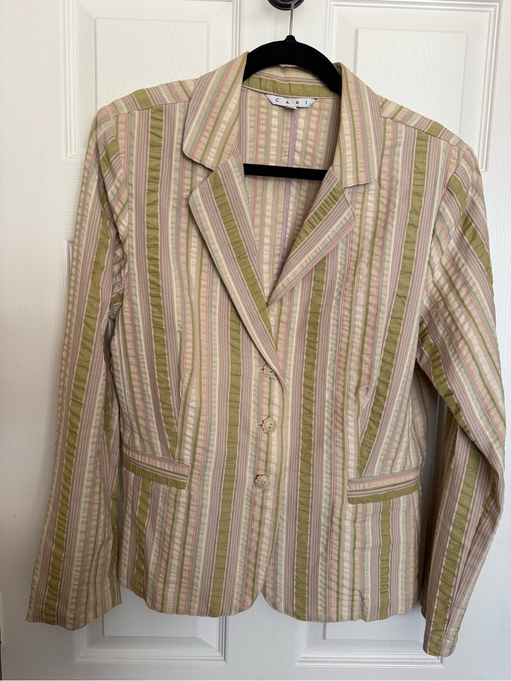 CAbi Olive & Pink Striped Blazer Jacket